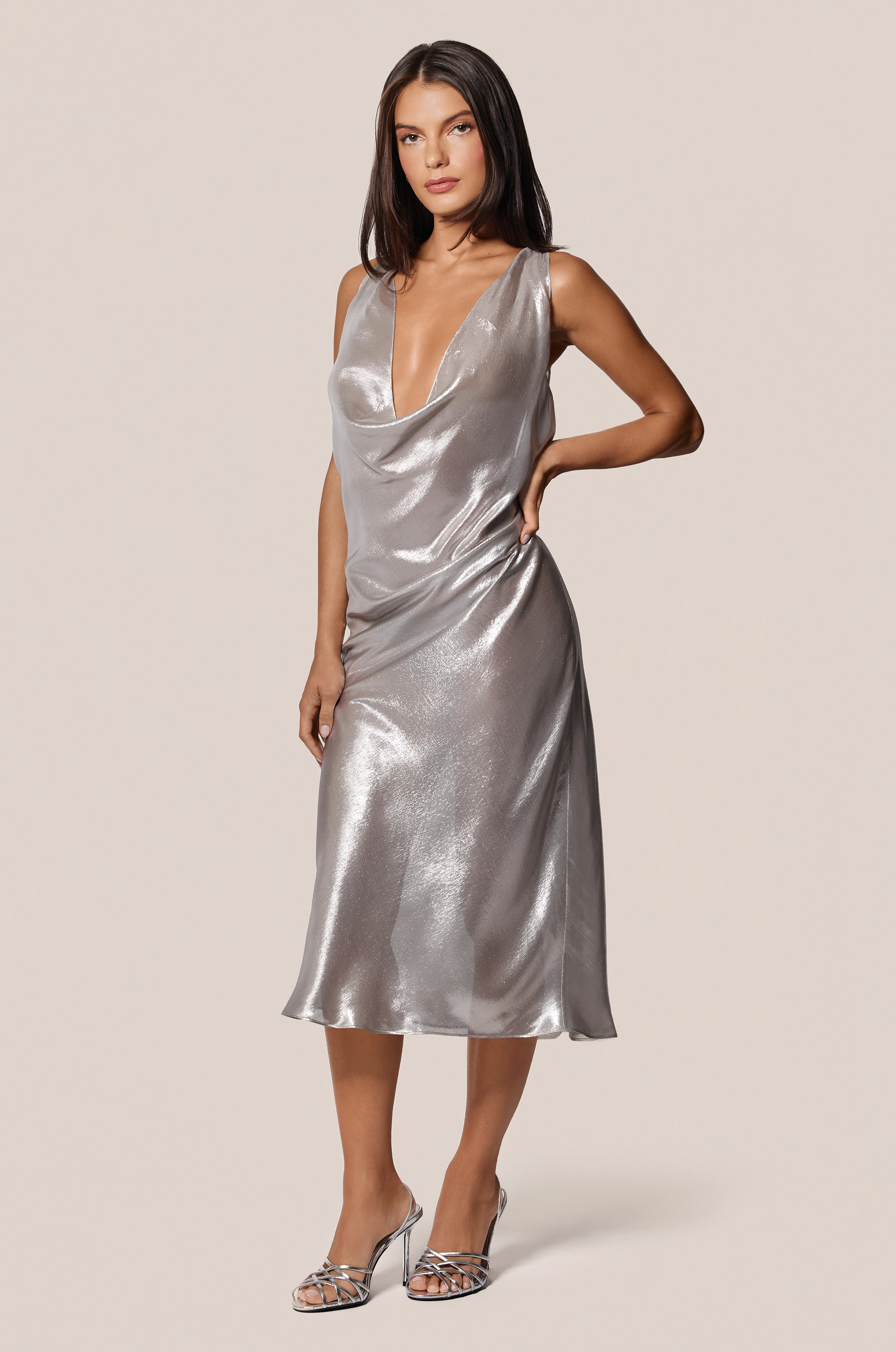 LE DISCO COWL MIDI DRESS