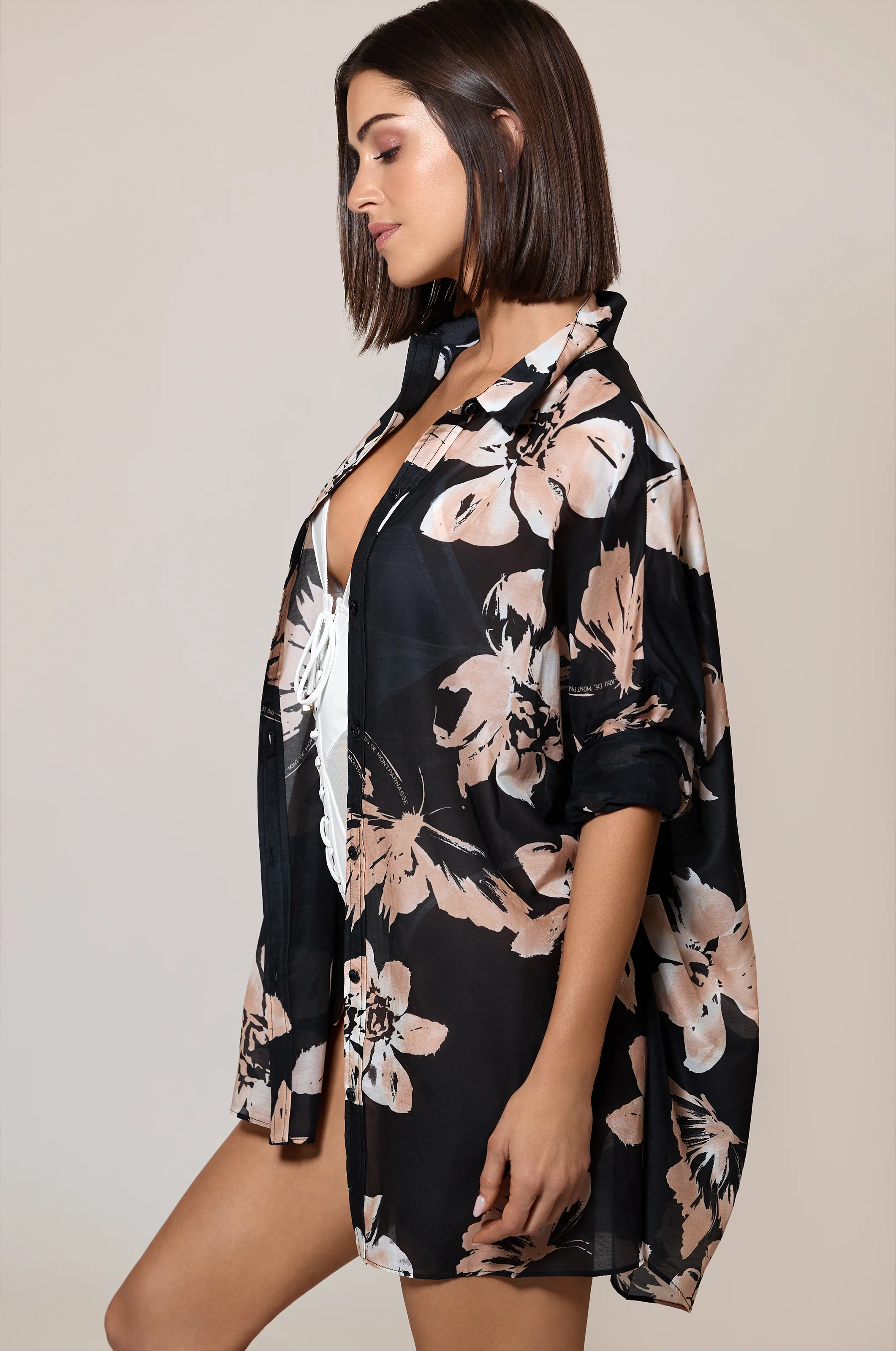 PAPILLON ET ORCHIDEE PRINT OVERSIZED SHIRT - Image 2