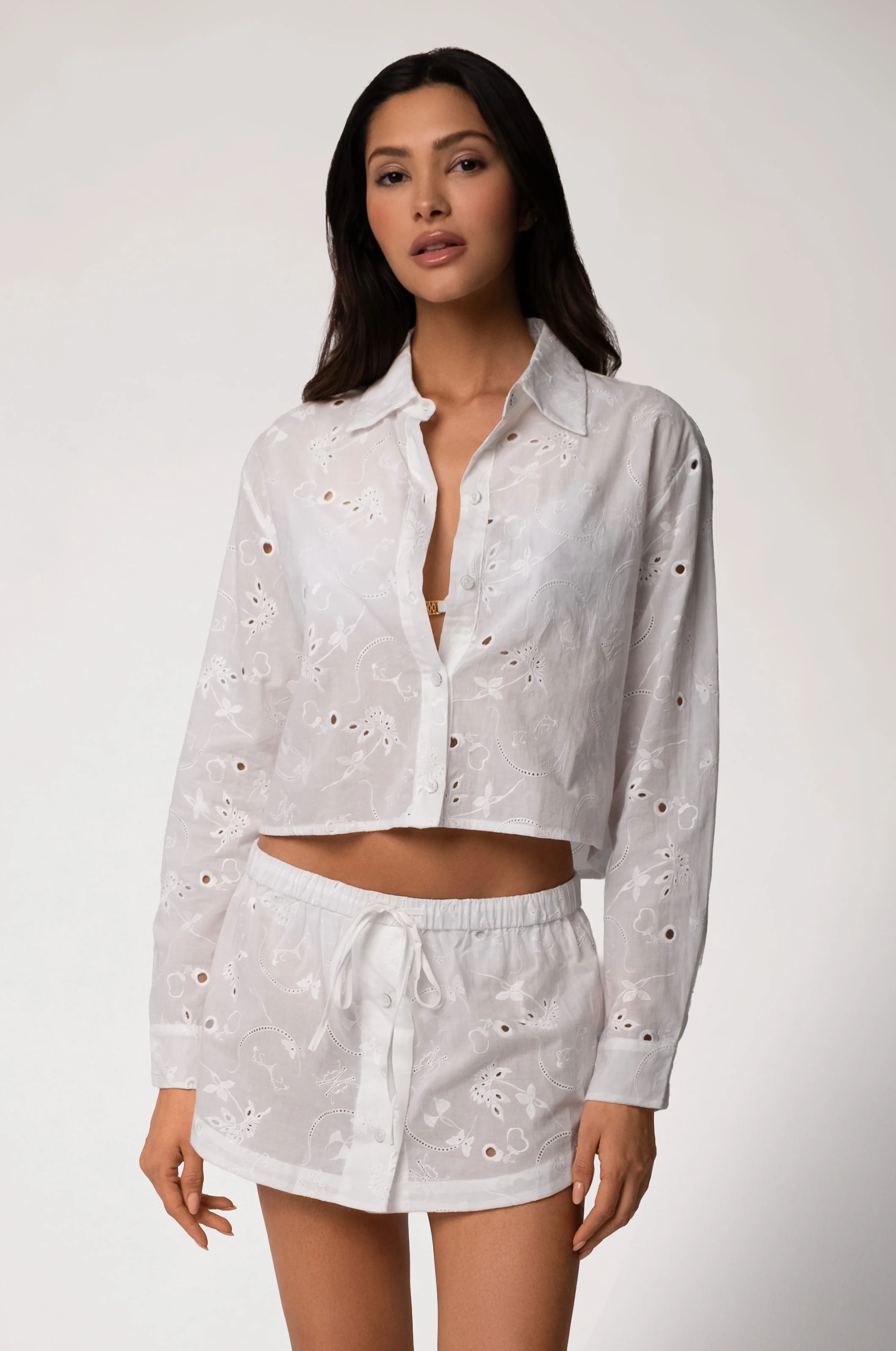 SIMONE COTTON EYELET CROPPED SHIRT - Image 2