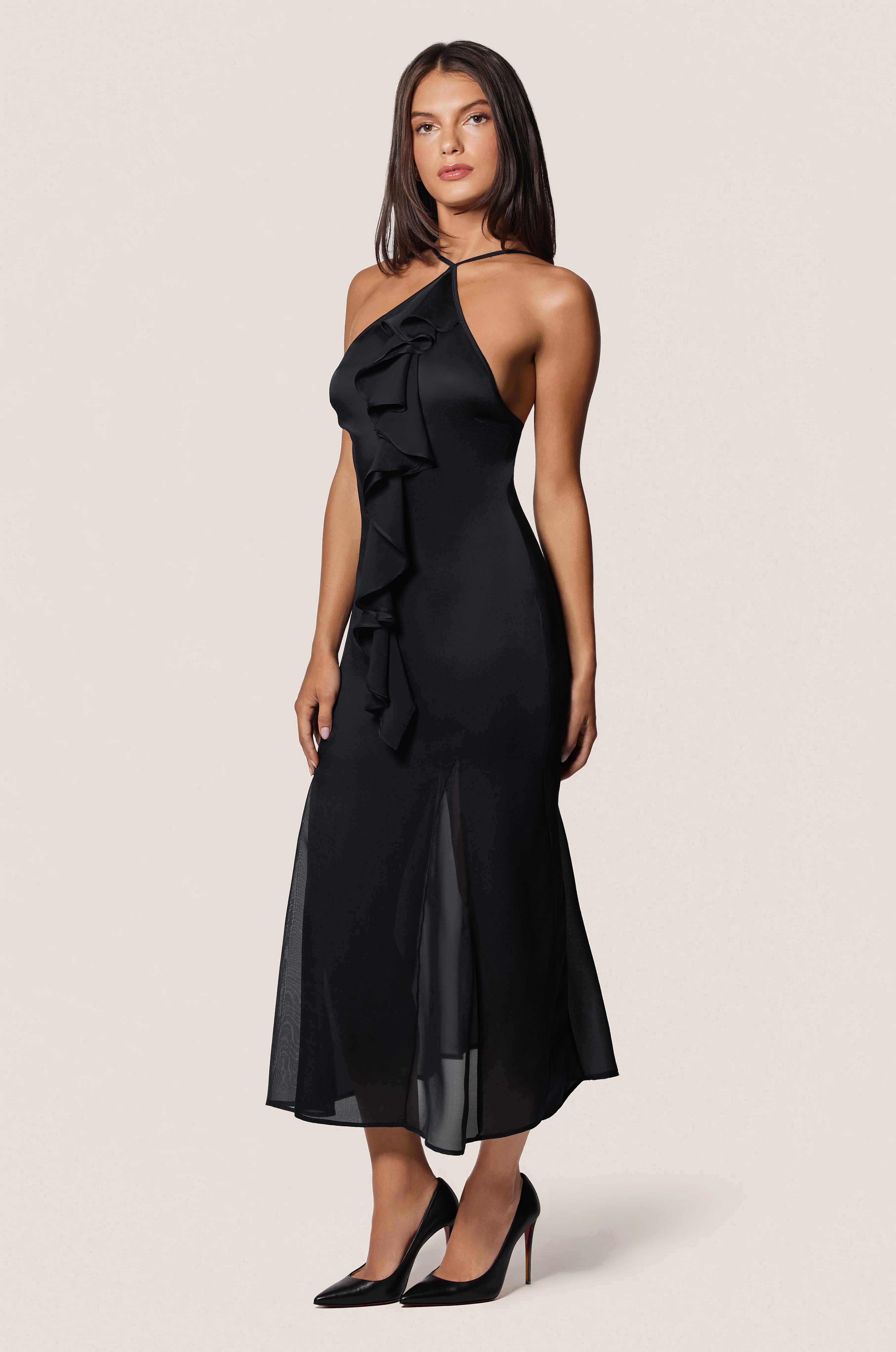 SOIE HALTER RUFFLE MIDI DRESS - Image 2