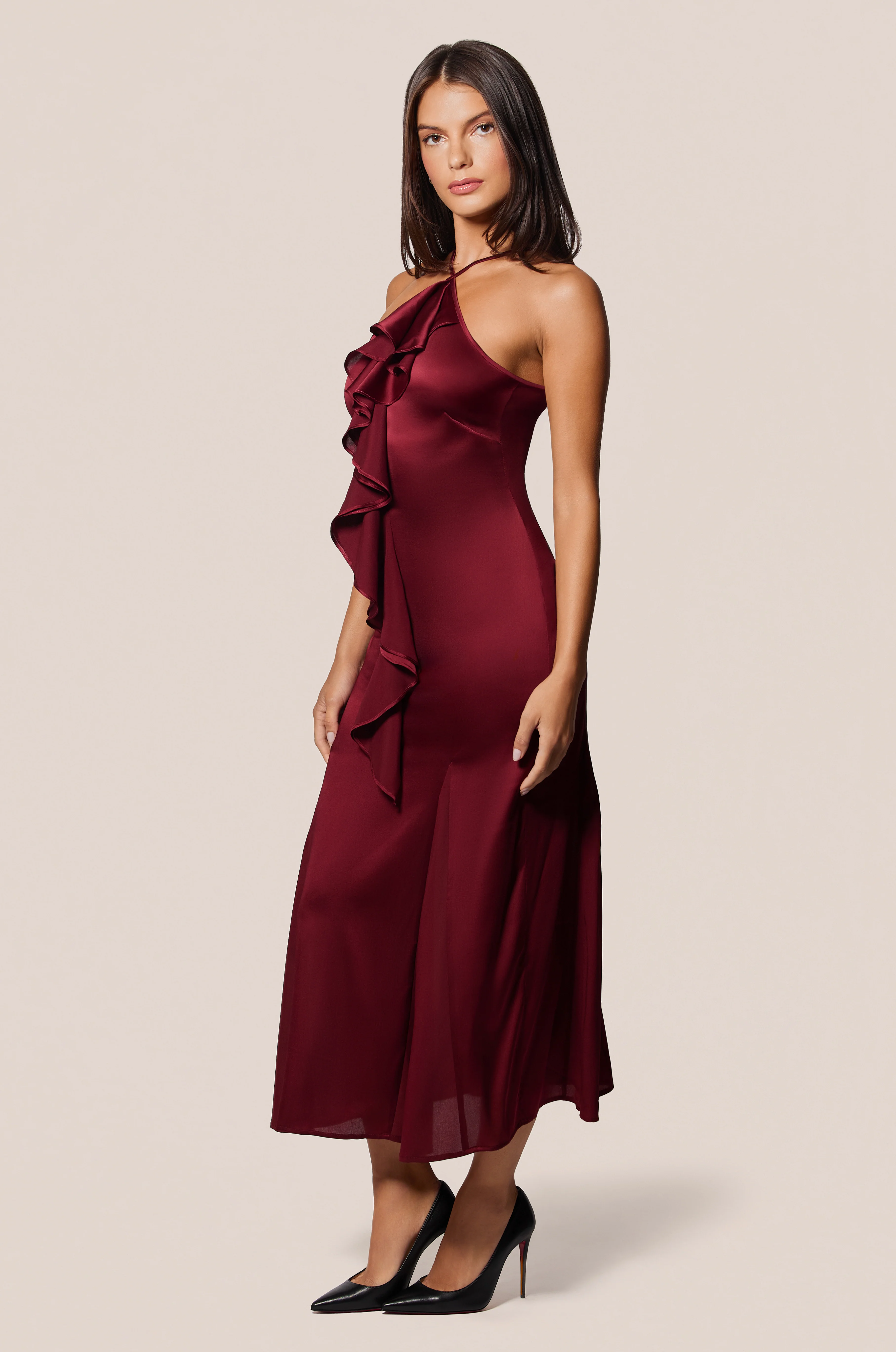 SOIE HALTER RUFFLE MIDI DRESS - Image 2