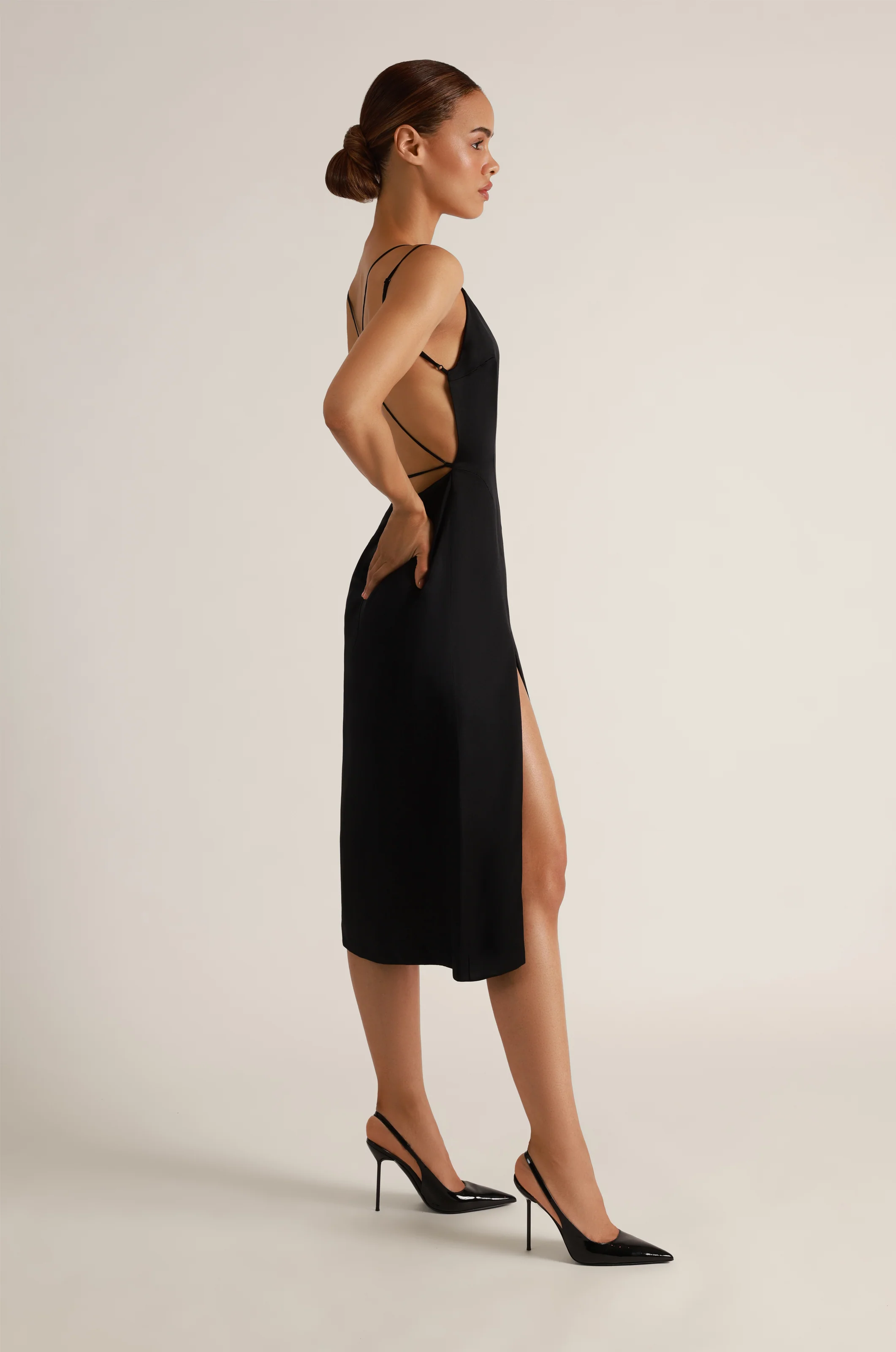SOIE TIE BACK FLARED MIDI SLIP - Image 3